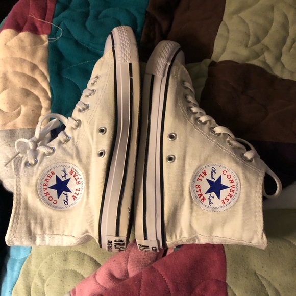 Converse White High Tops with Logo Patch - Picture 7 of 12
